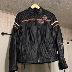 Harley-Davidson Black and Orange Quilted Bomber Jacket